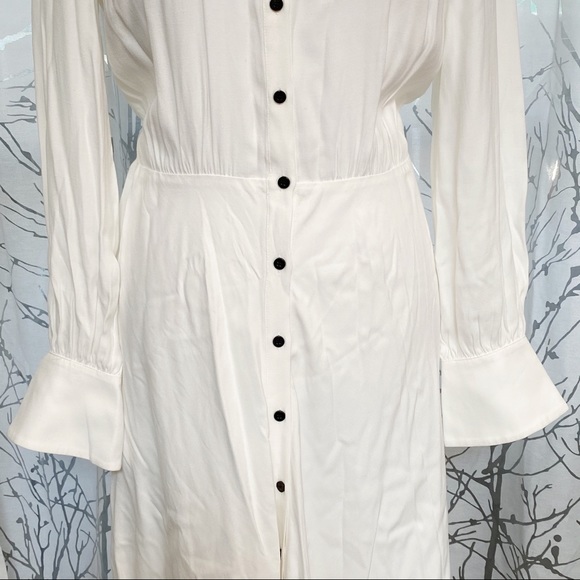 BA&SH Nida white collared long sleeve elastic waist hugging button up midi dress - Picture 8 of 16